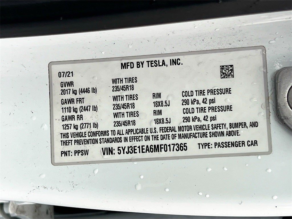 2021 Tesla Model 3 Standard Range Plus