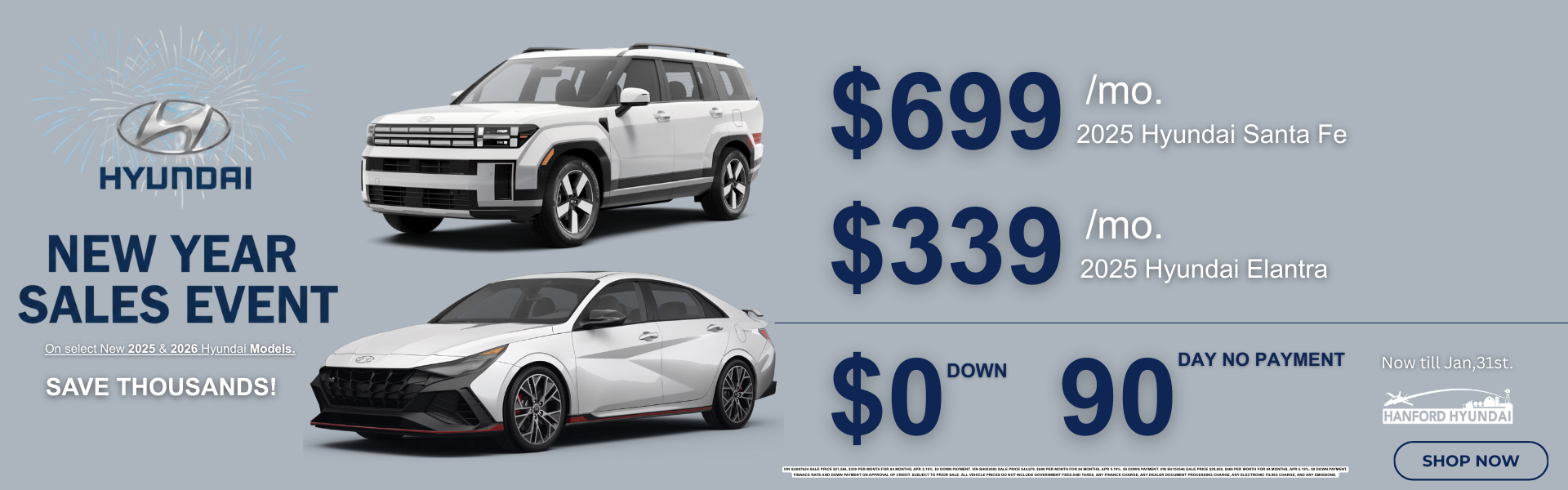 New Year Sales On Santa Cruz & Hyundai Elantra