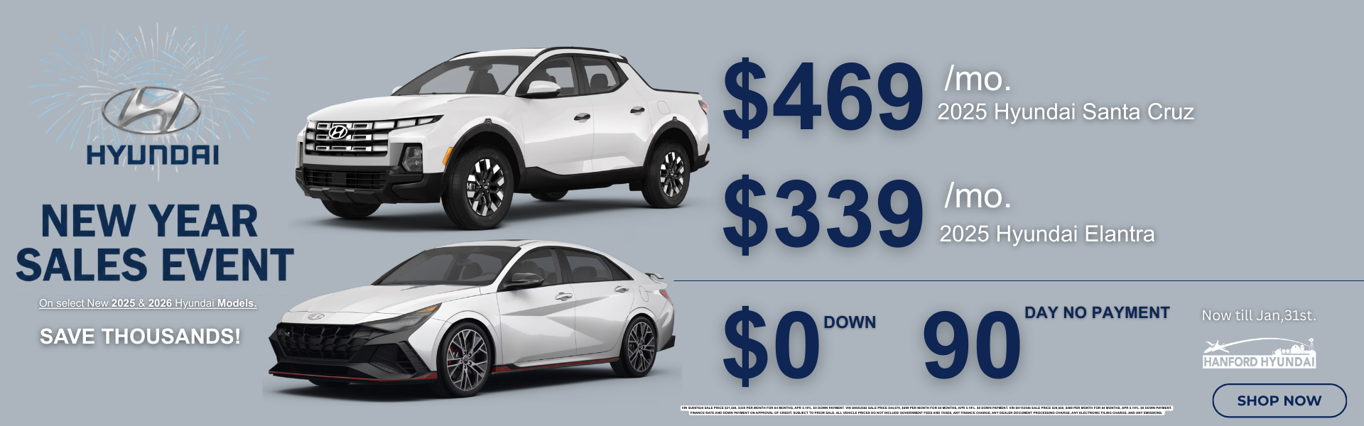 New Year Sales On Santa Cruz & Hyundai Elantra